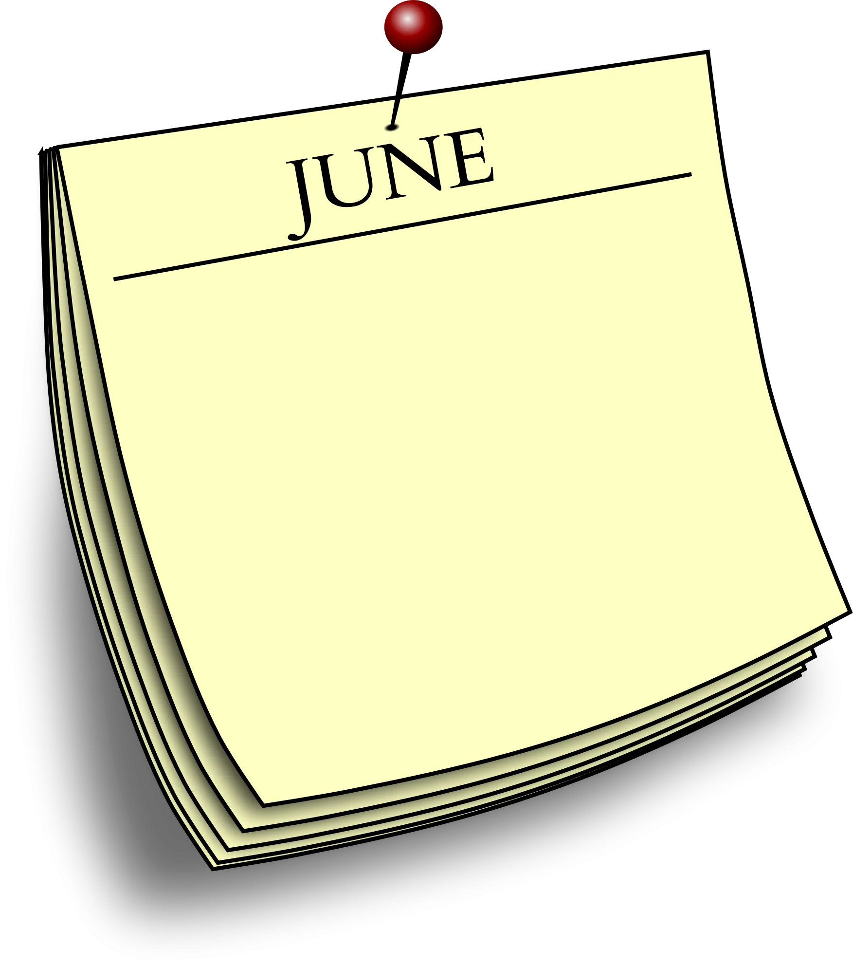 June Monthly Calendar Notepad Clipart with Elegant Red Pin Illustration