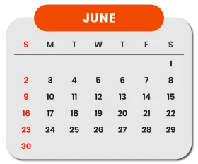 Minimalist June Calendar 2024 Clipart with Clean Orange Header Design
