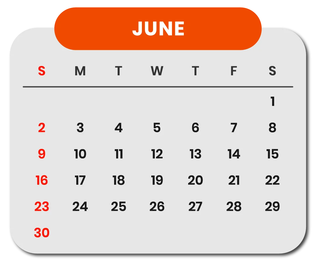 Minimalist June Calendar 2024 Clipart with Clean Orange Header Design