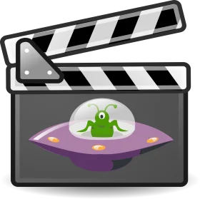 Sci-Fi Movie Clapperboard Featuring Adorable Green Alien Spacecraft Clipart Design