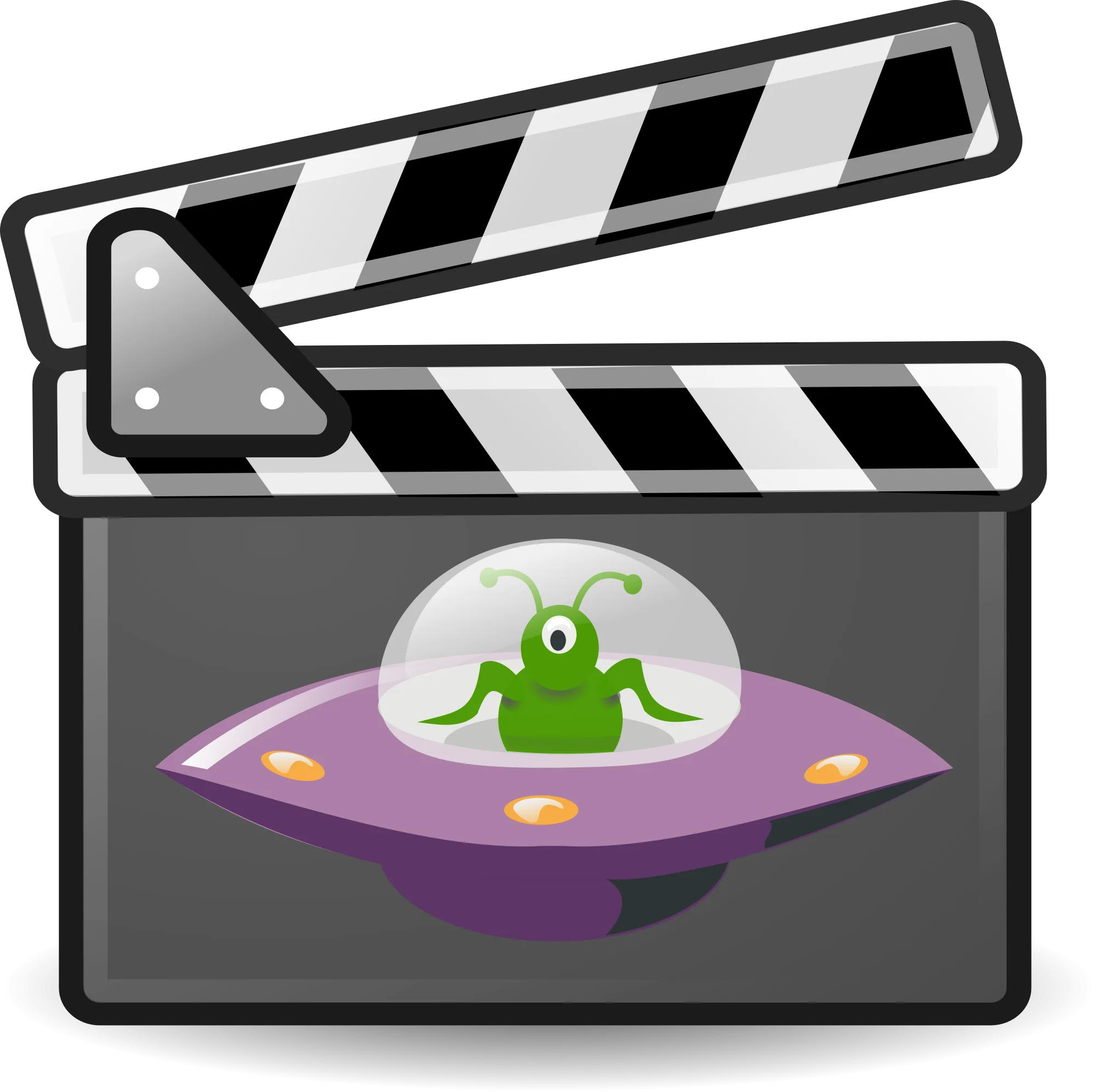 Sci-Fi Movie Clapperboard Featuring Adorable Green Alien Spacecraft Clipart Design