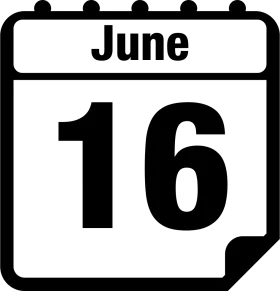 Simple Black and White June 16 Calendar Date Clipart Icon Design
