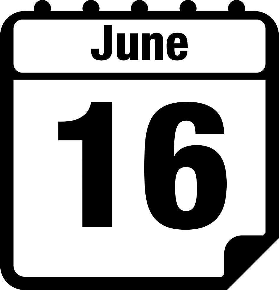 Simple Black and White June 16 Calendar Date Clipart Icon Design