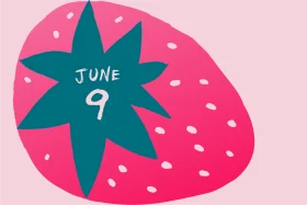 Whimsical June 9th Strawberry-Inspired Summer Clipart Design with Playful Typography
