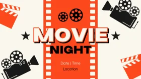 Cinematic Celebration: Vintage Movie Night Clipart Design with Film Reel and Camera