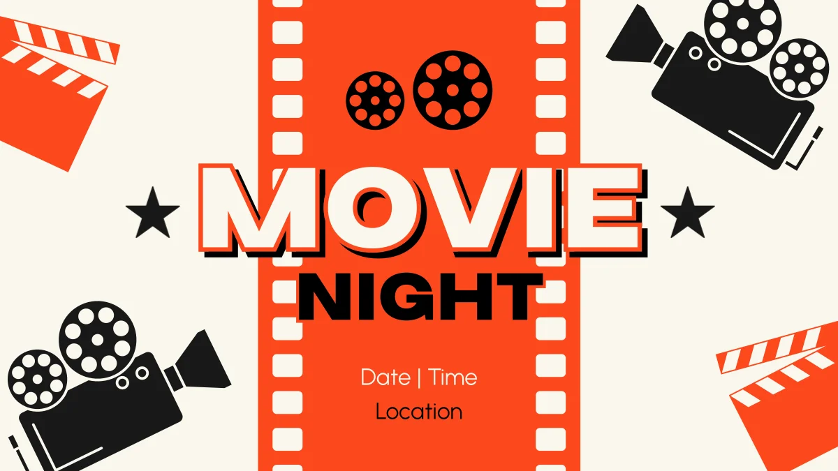 Cinematic Celebration: Vintage Movie Night Clipart Design with Film Reel and Camera