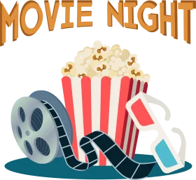 Cinematic Delights: Movie Night Popcorn and Film Reel Clipart Illustration