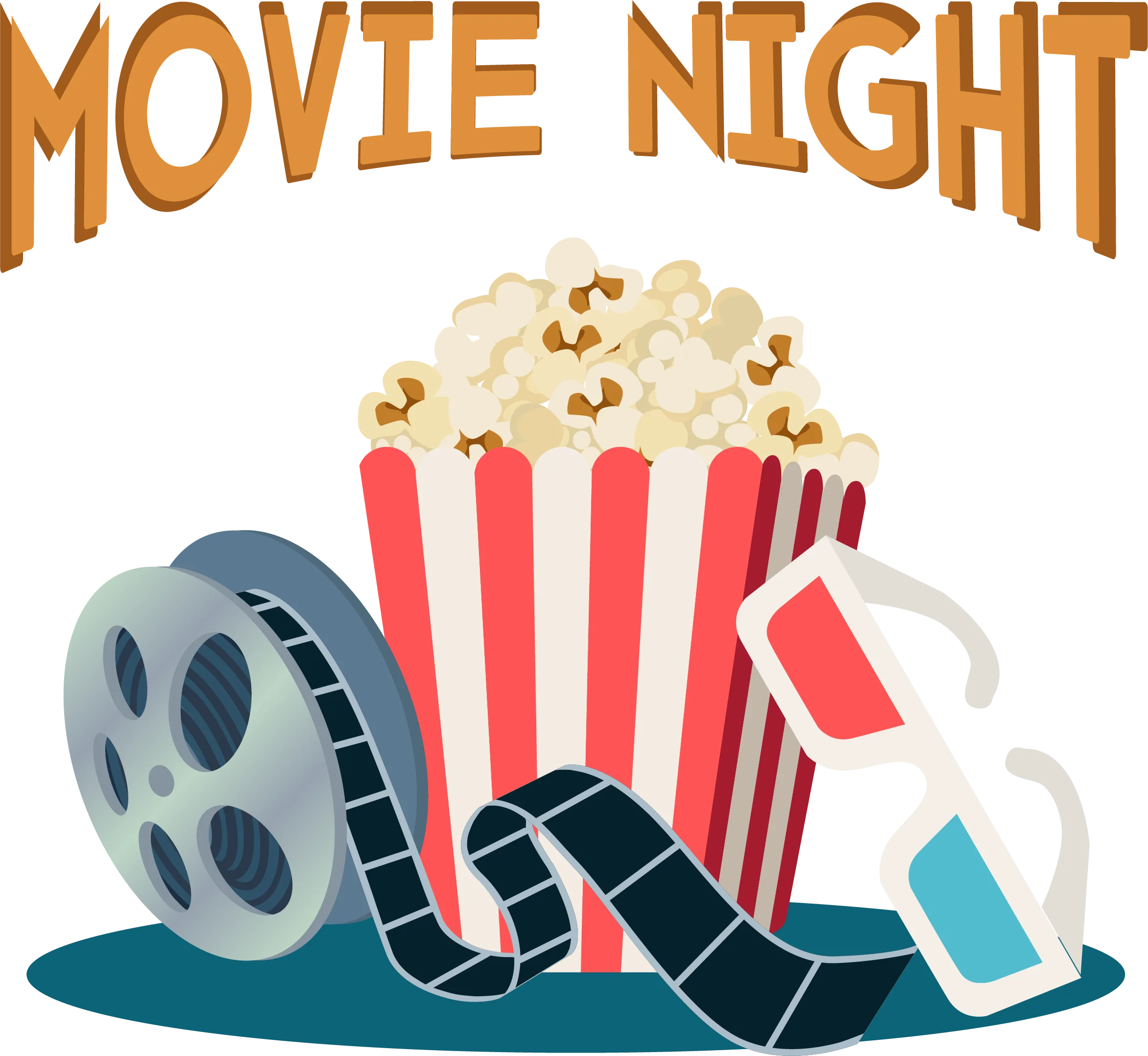 Cinematic Delights: Movie Night Popcorn and Film Reel Clipart Illustration
