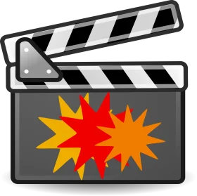 Dynamic Movie Clapperboard Clipart with Explosive Graphic Design Elements