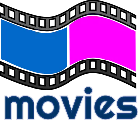 Dynamic Movie Film Strip Clipart Design with Bold Color Blocks and Typography