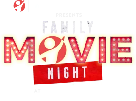 Family Movie Night Festive Cinematic Clipart Design with Marquee-Style Typography