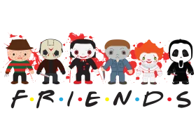 Iconic Horror Movie Villains Friendship Clipart Collection - Spooky Cartoon Ensemble