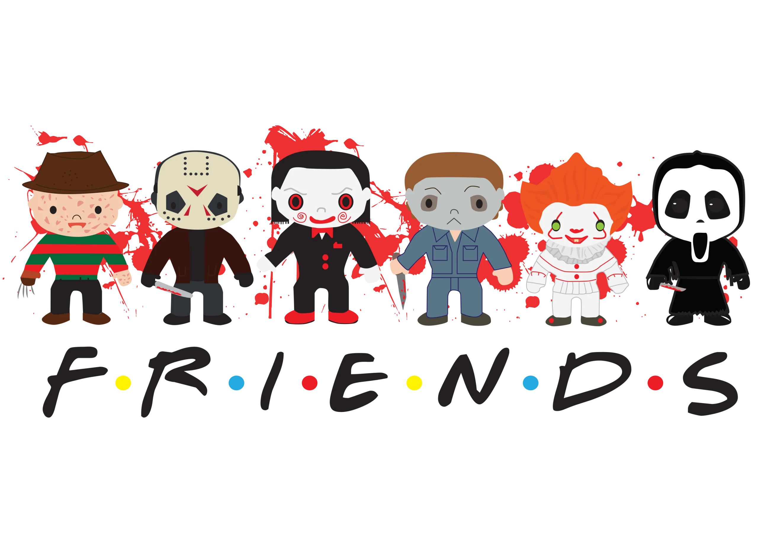 Iconic Horror Movie Villains Friendship Clipart Collection - Spooky Cartoon Ensemble