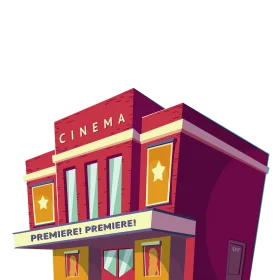 Retro Cinema Building Clipart Illustration with Bold Architectural Design