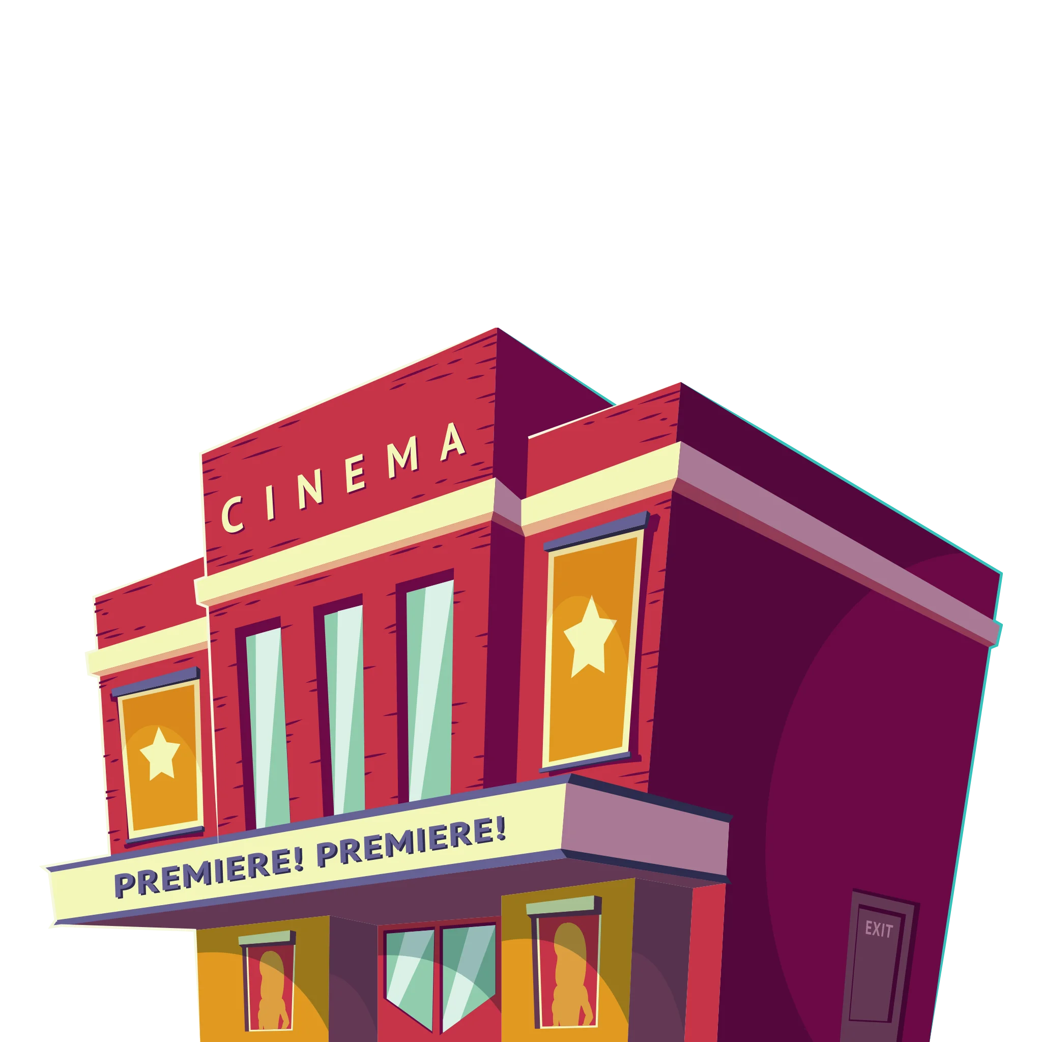 Retro Cinema Building Clipart Illustration with Bold Architectural Design