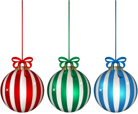 Three Festive Christmas Ornament Clipart with Striped Patterns and Bows