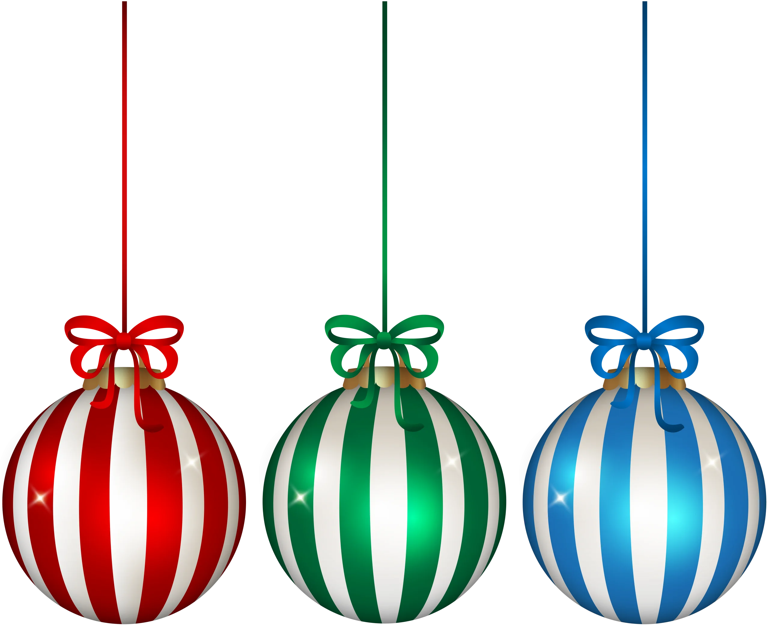 Three Festive Christmas Ornament Clipart with Striped Patterns and Bows