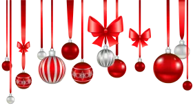Elegant Christmas Ornaments Clipart with Hanging Red and Silver Baubles