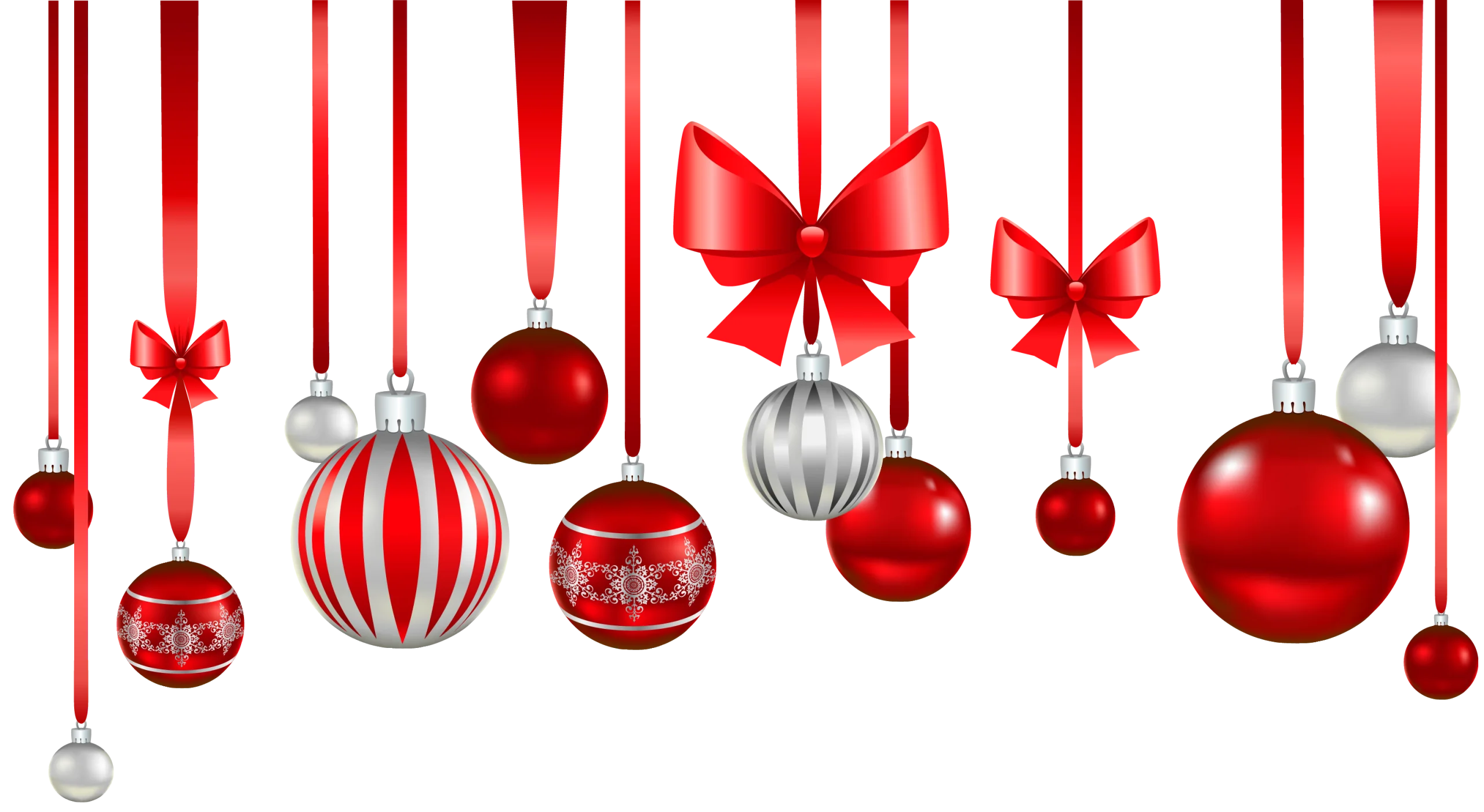 Elegant Christmas Ornaments Clipart with Hanging Red and Silver Baubles