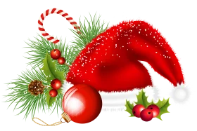 Festive Christmas Clipart with Sparkling Santa Hat, Ornaments, and Holiday Greenery