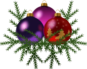 Festive Christmas Ornaments and Pine Branches Decorative Seasonal Clipart Design