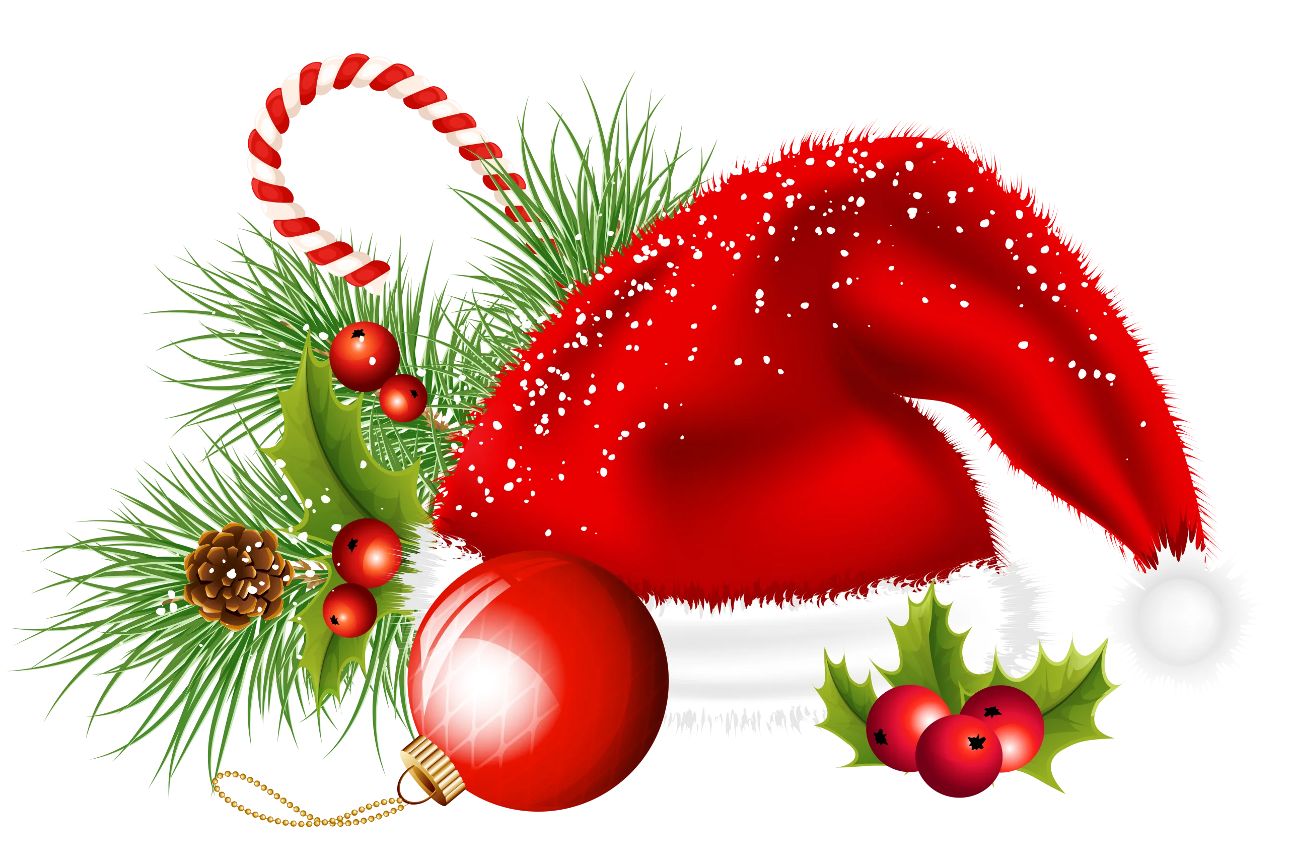 Festive Christmas Santa Hat and Ornaments Holiday Clipart Design