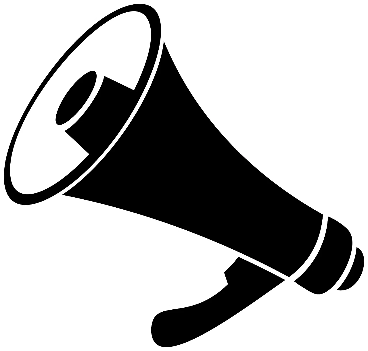 Bold Black Megaphone Clipart Icon: Communication and Announcement Symbol