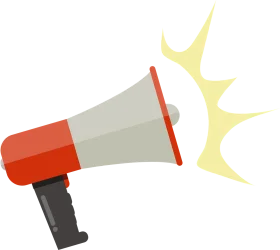 Bold Red and Gray Megaphone Clipart with Radiating Sound Burst