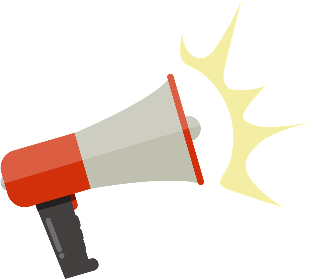 Bold Red and Gray Megaphone Clipart with Radiating Sound Burst