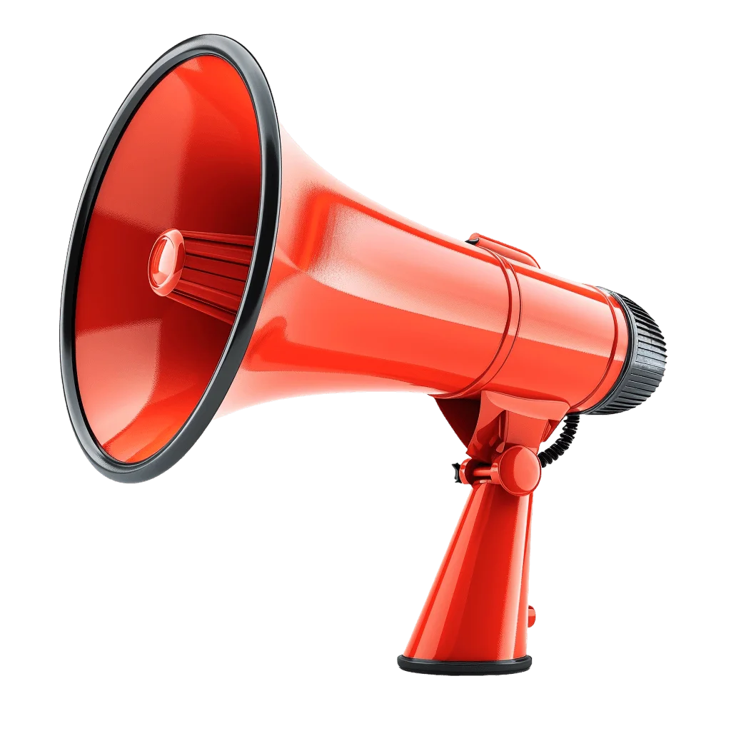 Bold Red Emergency Communication Handheld Megaphone Clipart Design