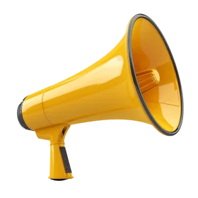 Bright Yellow Megaphone Clipart with Sleek Design and Bold Communication Style