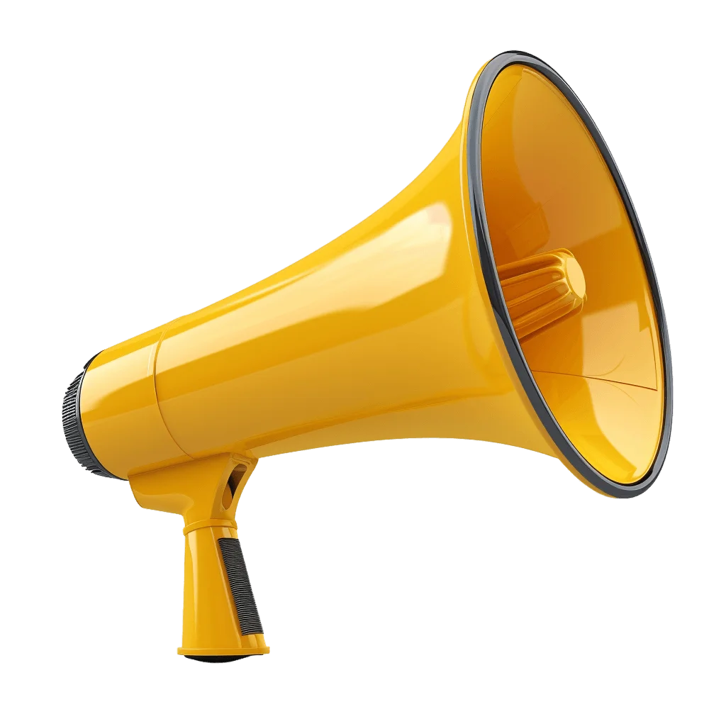 Bright Yellow Megaphone Clipart with Sleek Design and Bold Communication Style