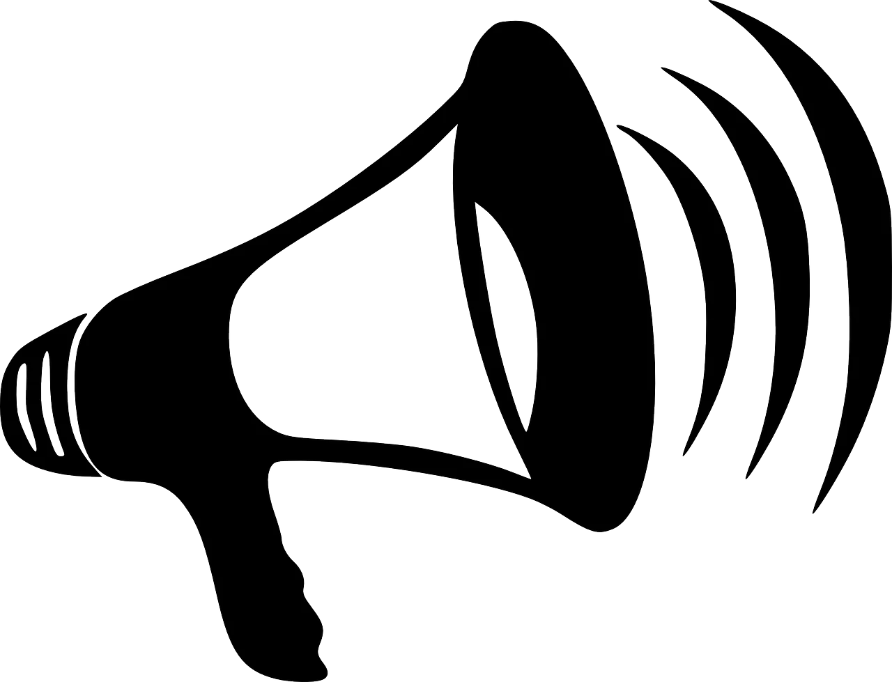 Dynamic Black and White Megaphone Clipart - Loud Communication Symbol