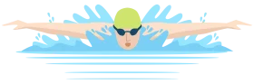 Dynamic Swimmer Performing Butterfly Stroke Splash Clipart Illustration
