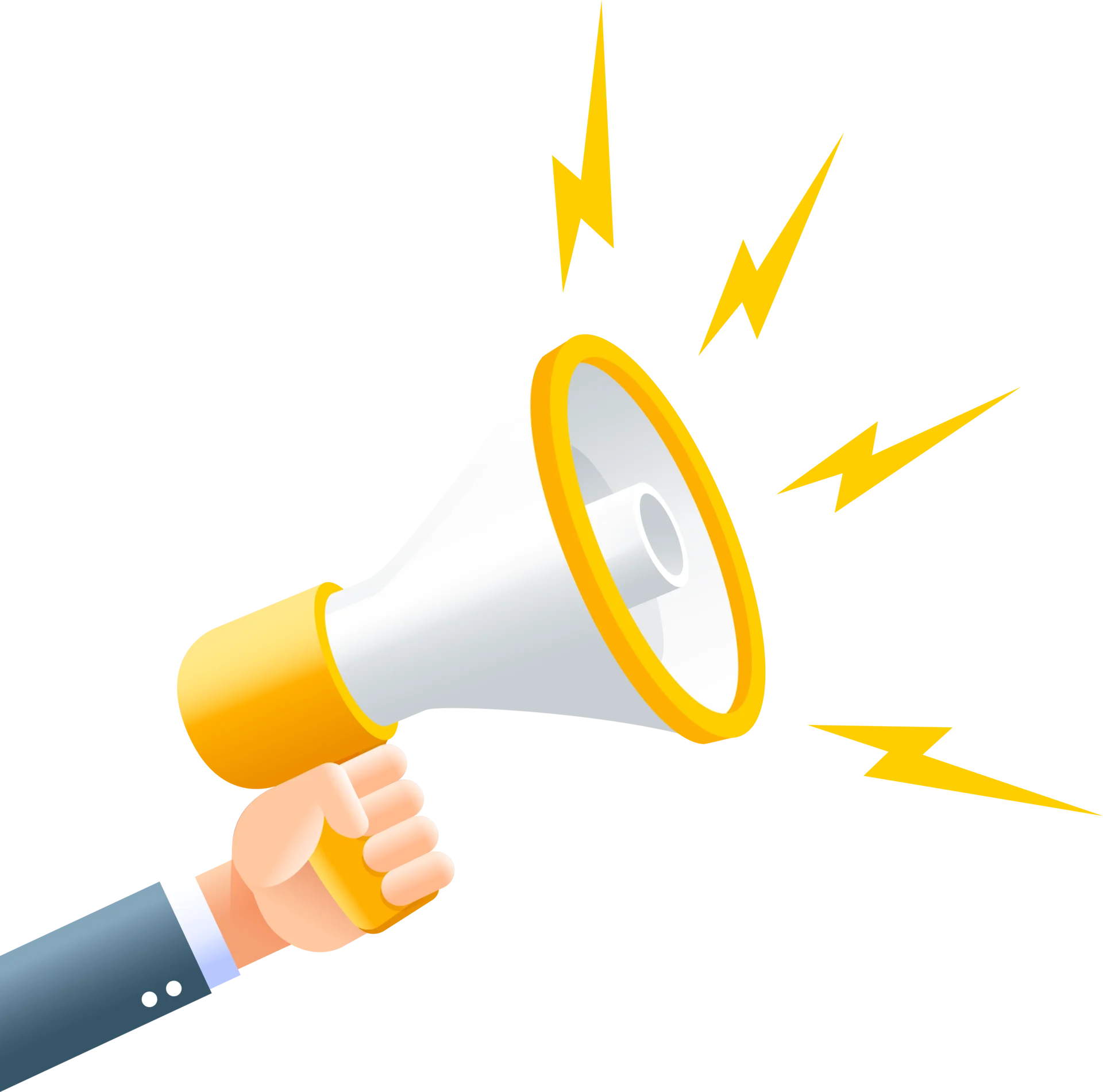 Energetic Yellow and White Announcement Megaphone Clipart with Electric Sparks