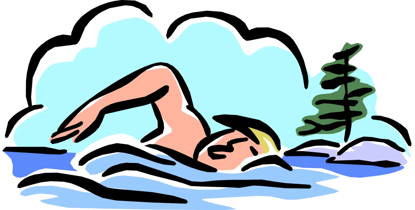 Freestyle Swimming Swimmer Clipart Illustration with Stylized Water Background