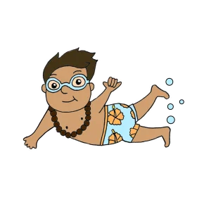 Playful Cartoon Swimming Clipart of a Cheerful Person in Tropical Swim Gear