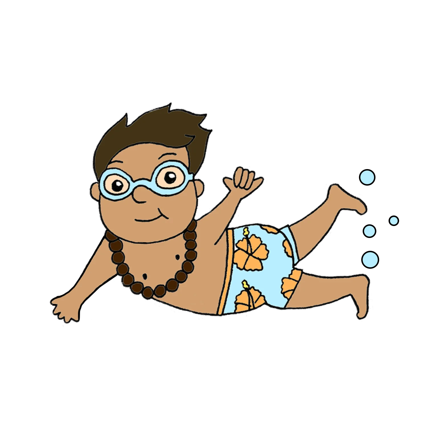 Playful Cartoon Swimming Clipart of a Cheerful Person in Tropical Swim Gear