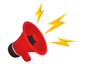 Powerful Red Megaphone Clipart with Electric Lightning Bolts of Communication