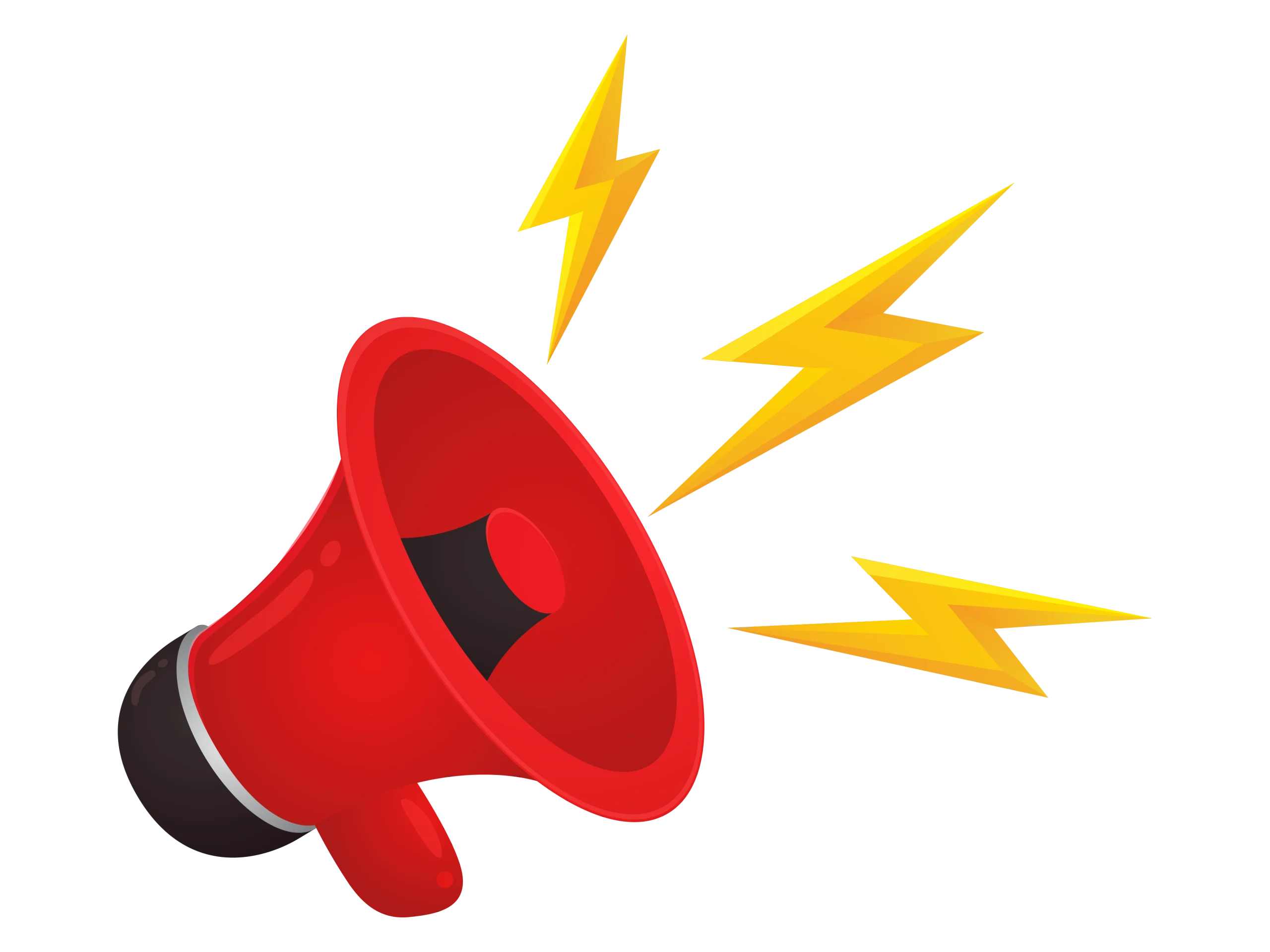 Powerful Red Megaphone Clipart with Electric Lightning Bolts of Communication