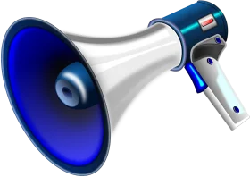 Sleek Blue and Silver Megaphone Clipart with Modern Design Elements