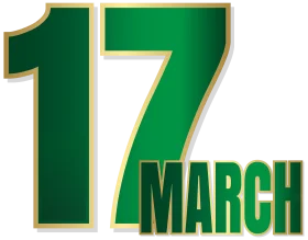 17 March Green and Gold Typography Clipart Design for Calendar Graphics
