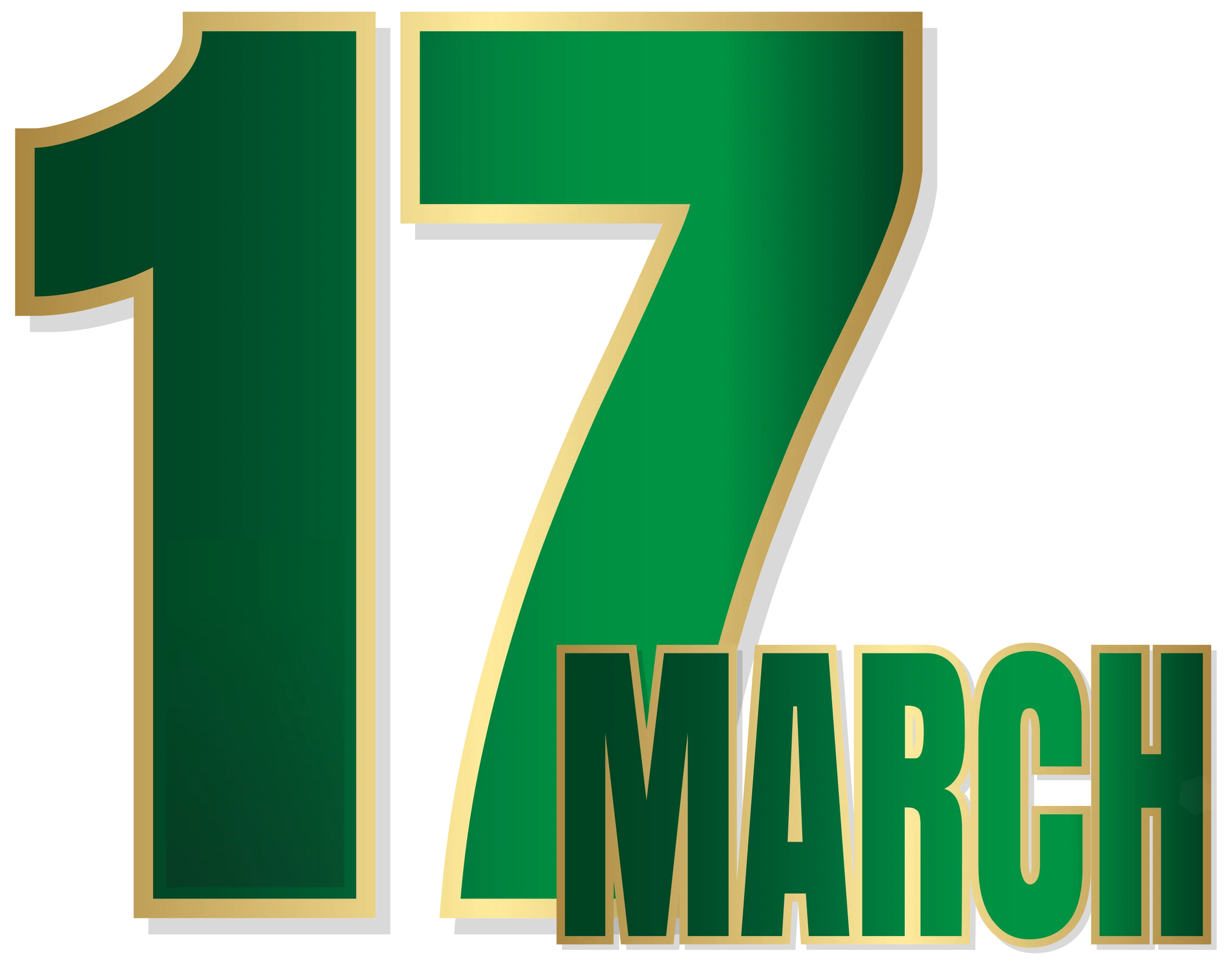 17 March Green and Gold Typography Clipart Design for Calendar Graphics