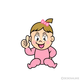 Adorable Baby Girl in Pink Giving Thumbs Up Cartoon Clipart Illustration