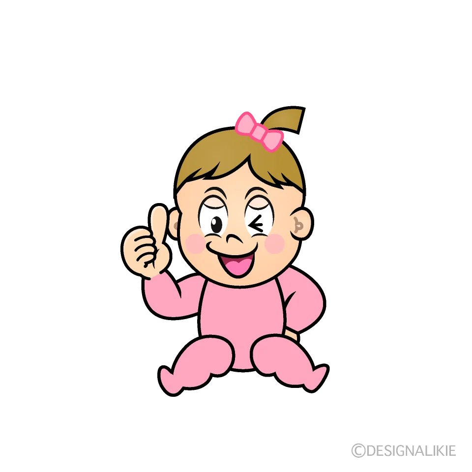 Adorable Baby Girl in Pink Giving Thumbs Up Cartoon Clipart Illustration