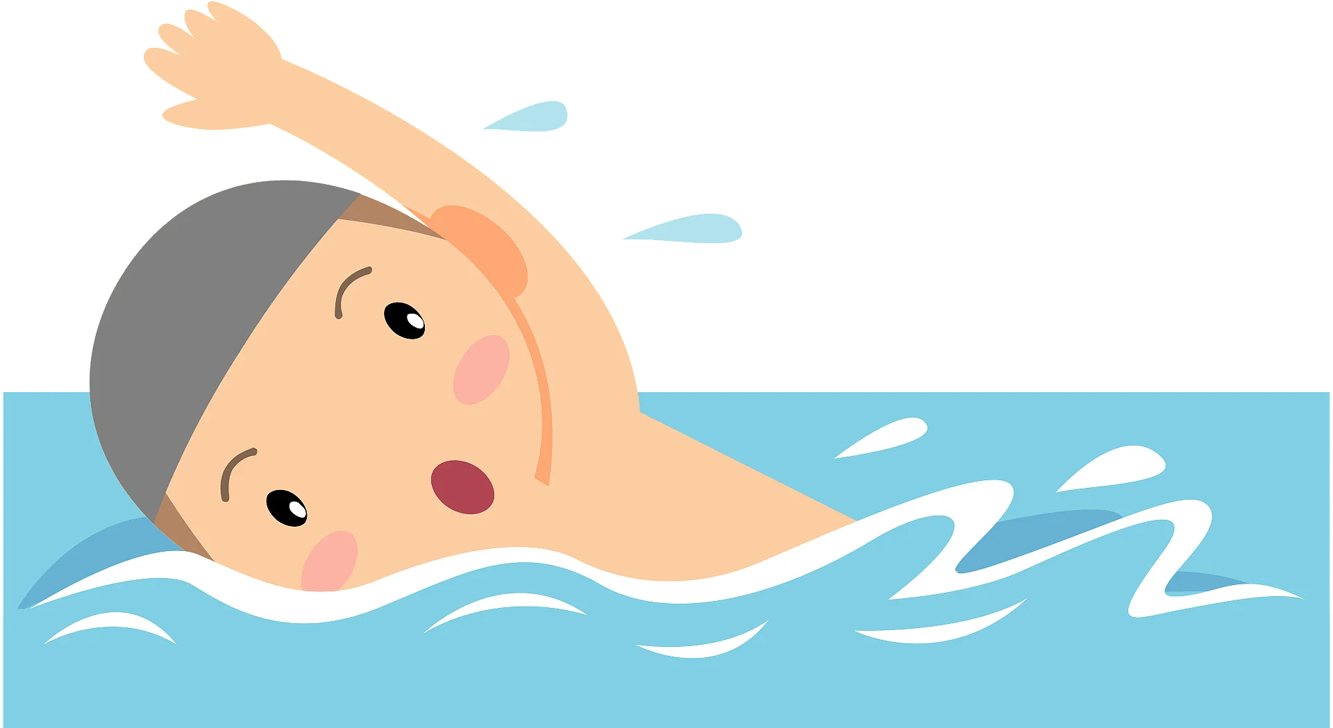 Cheerful Cartoon Swimmer Performing Freestyle Stroke in Illustrated Clipart Style