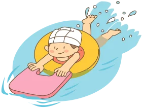 Cheerful Child Swimming with Inflatable Tube Cartoon Clipart Illustration
