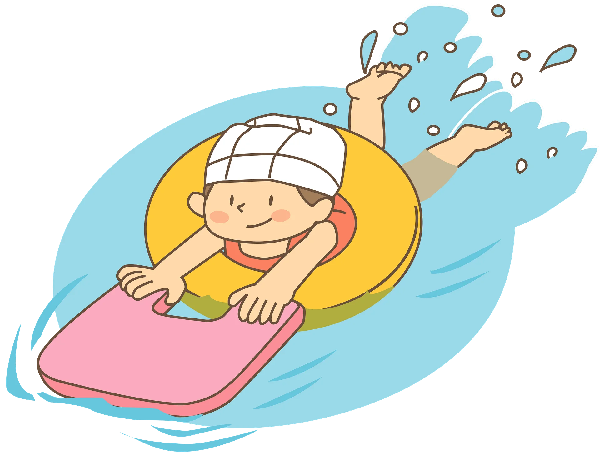 Cheerful Child Swimming with Inflatable Tube Cartoon Clipart Illustration