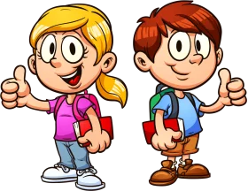 Cheerful School Children Clipart with Enthusiastic Thumbs Up Gesture