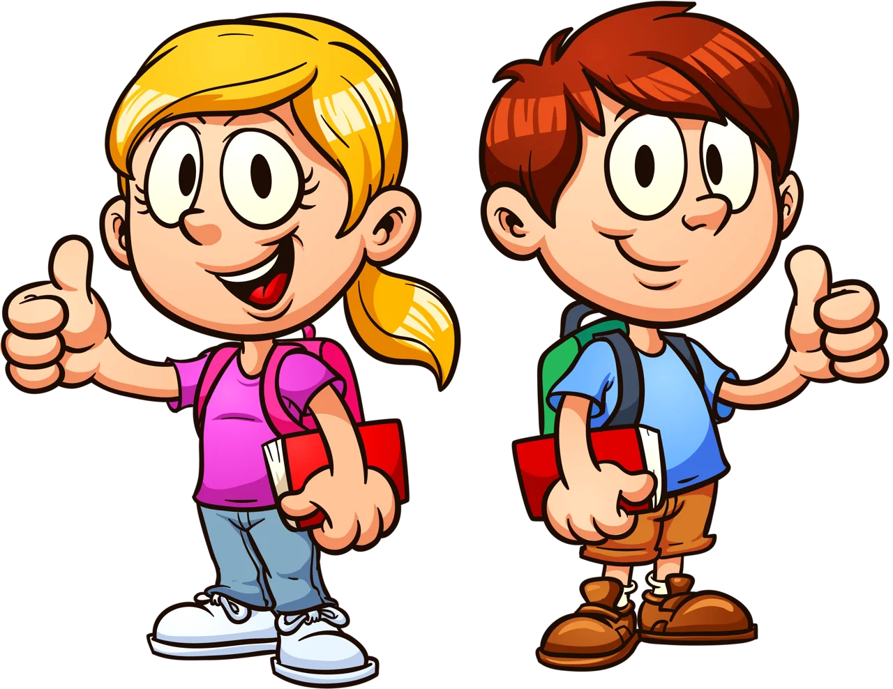Cheerful School Children Clipart with Enthusiastic Thumbs Up Gesture